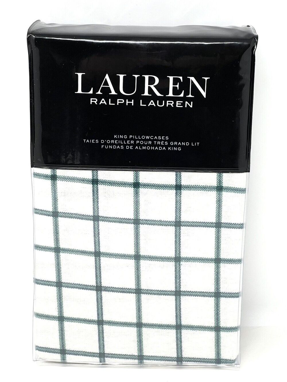 Ralph Lauren Millerton Plaid Flannel King Pillowcases Green / Navy Blue NIP